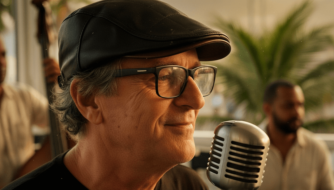 एआई बोसा नोवा लय की व्याख्या कर रहा है, संगीत नोट्स को समुद्र की लहरों और सुनहरी रोशनी के रूप में दर्शा रहा है।