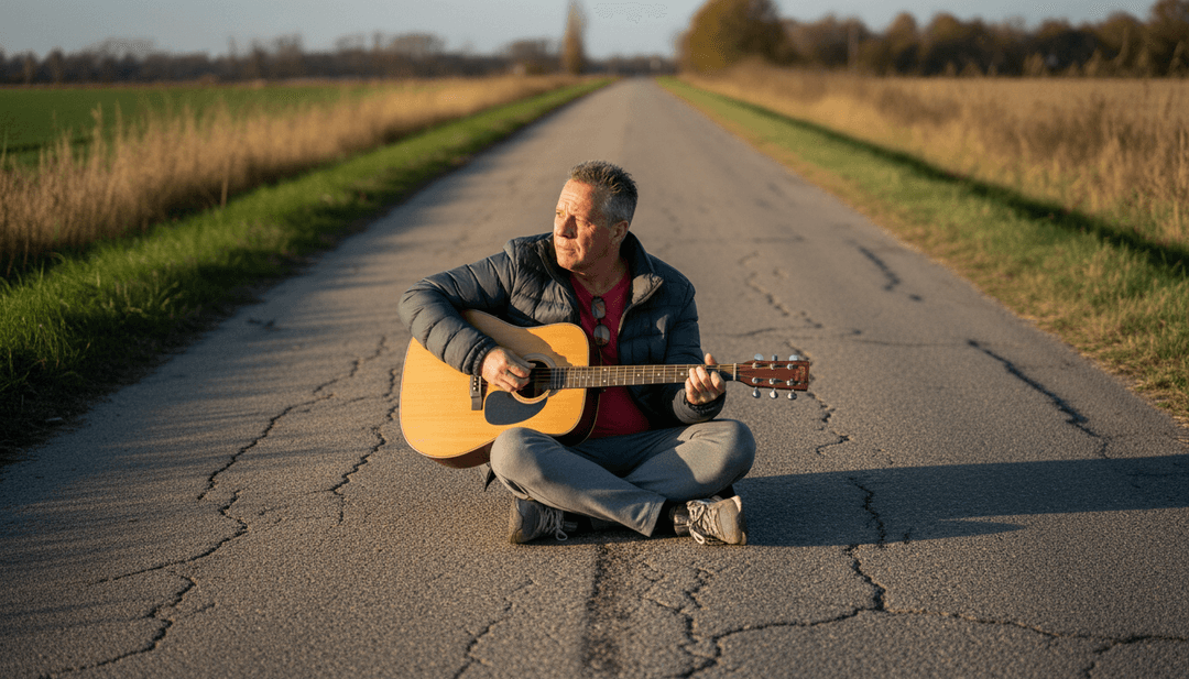 IA analisando 'Willem' de Willem Duyn, visualizando elementos de blues e country, notas musicais se transformando em arte abstrata