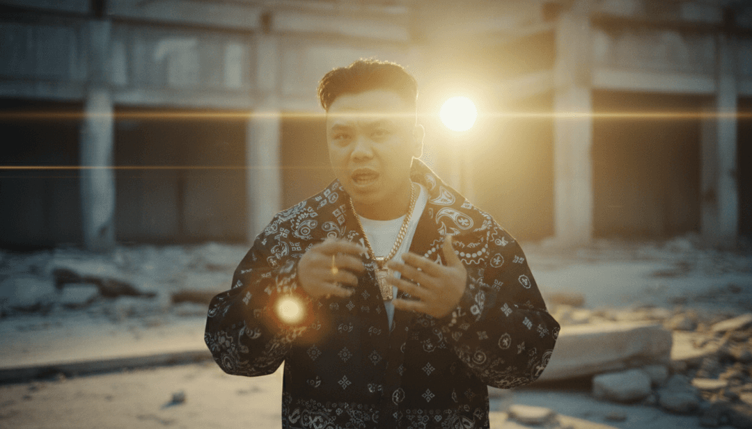 IA interpretando batida de trap sombria, ondas digitais e visualização sonora emocional.