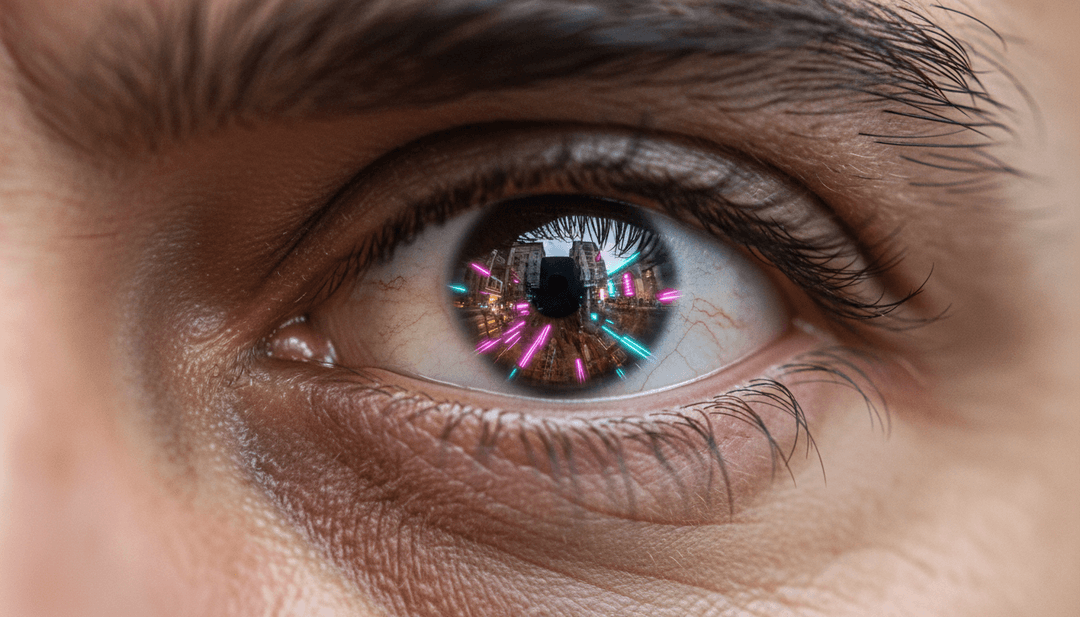 Representação visual abstrata de formas de onda de música hip-hop e R&B se transformando em imagens urbanas e emotivas vibrantes, criadas por IA.