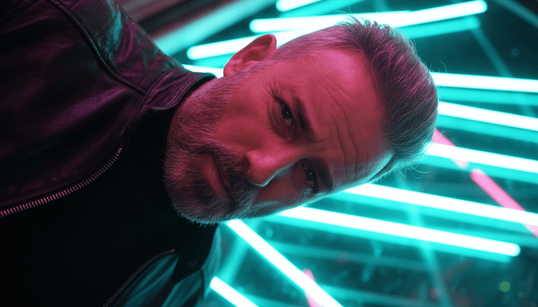 Um quadro final estilizado de um videoclipe gerado por IA para 'a vita', apresentando o nome do artista e o título da música sobrepostos em uma cena visualmente rica e cativante.