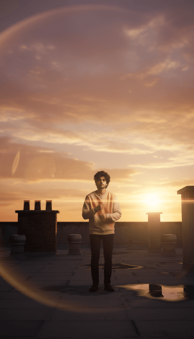 Usuario viendo emocionado su vídeo musical con IA recién generado para 'Teri Yaad Rang Laav.mp3' en una pantalla.