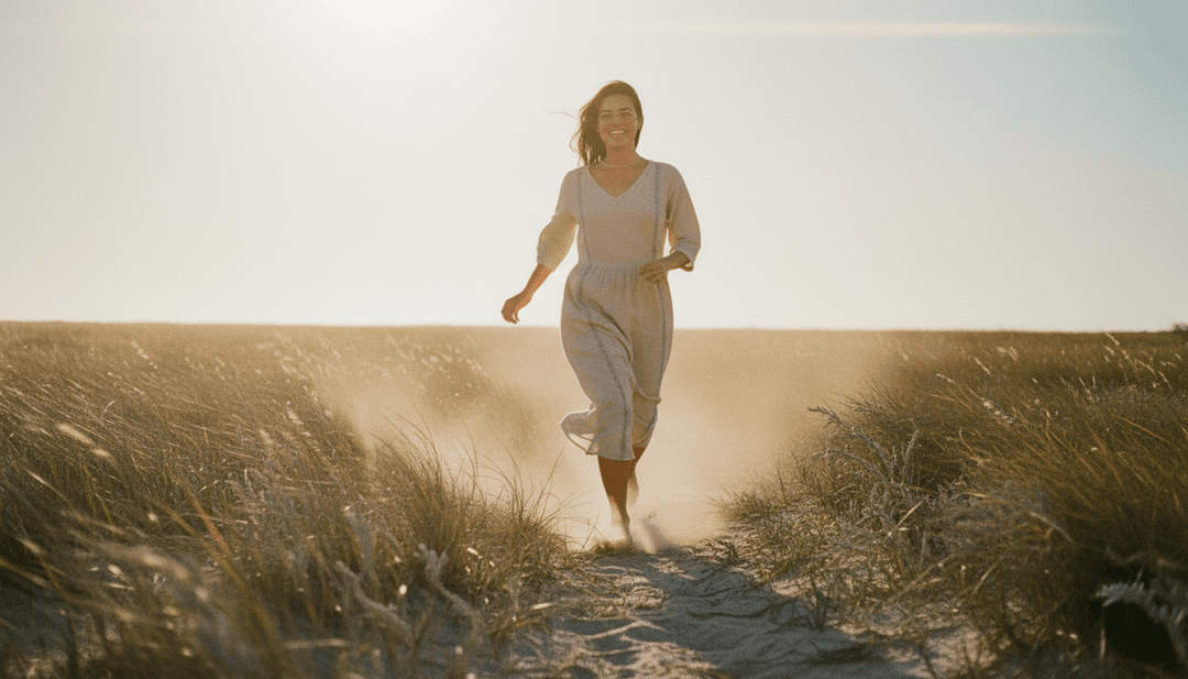 Cena dinâmica de uma cidade futurista com luzes de néon pulsando ao ritmo da música house, em transição suave