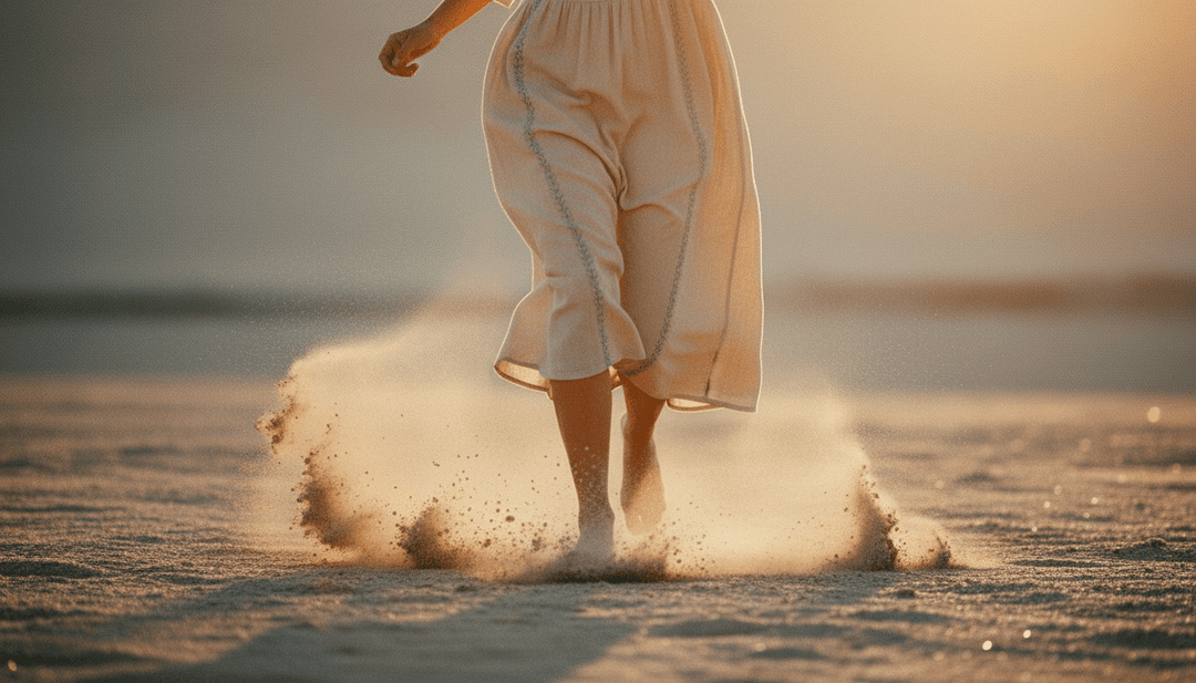 베이스 드롭과 신시사이저 멜로디에 반응하는 네온 불빛 흔적을 가진 동적 시각화 장치로, 음악 요소가 비디오로 변환되는 것을 묘사합니다.