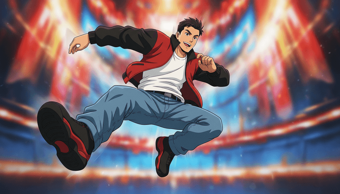 Representação visual abstrata de ondas sonoras transformando-se numa sequência de dança elegante em câmara lenta, ilustrando o processo criativo da IA.