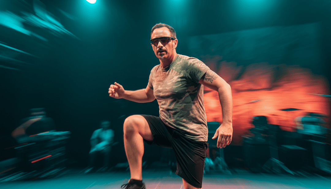 Um usuário orgulhosamente assistindo ao seu vídeo de música gerado por IA concluído para 'Sorry I'm Here For Someone Else' em uma tela grande, com o logotipo freebeat.ai visível.