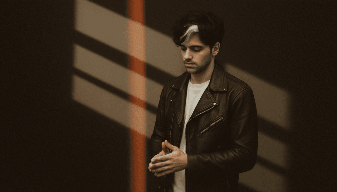 Uma representação visual abstrata de ondas sonoras se transformando em conceitos visuais emocionais para um videoclipe.