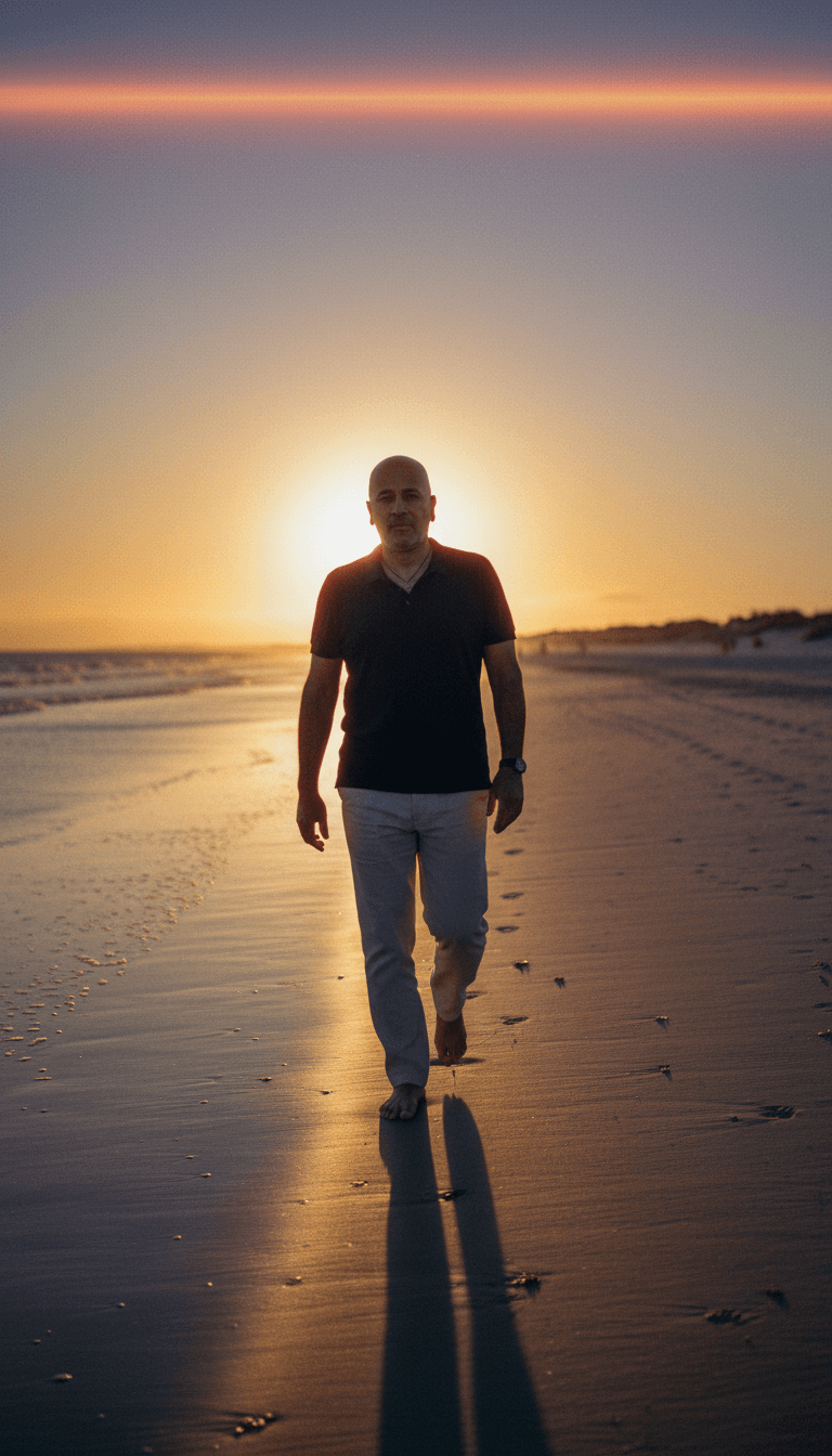 Elementos visuais como uma motocicleta clássica em uma estrada cênica e uma figura solitária caminhando por um campo, integrados em uma linha do tempo dinâmica de vídeo musical.