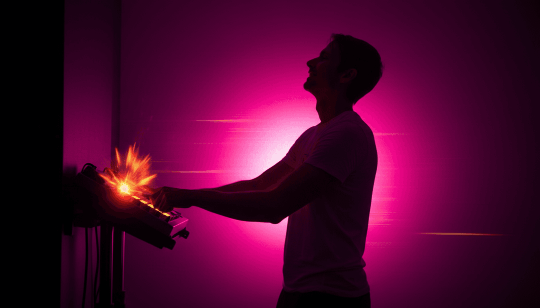 Un utilisateur utilisant avec confiance freebeat.ai pour créer son propre vidéoclip IA, avec un écran affichant une scène vibrante, générée par l'IA, pour sa musique.