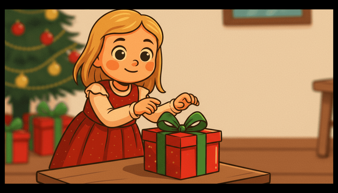 एक एआई Necken द्वारा 'Julklappar' की ऑडियो तरंगों का विश्लेषण कर रहा है, जिसमें whimsical Christmas gift animations दिखाई दे रही हैं।