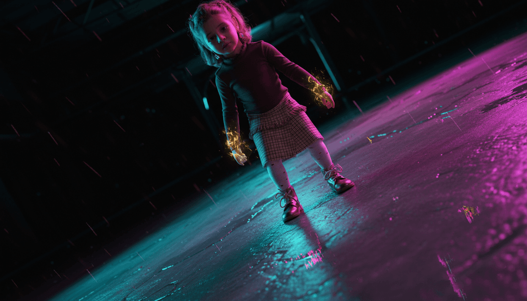 IA analisando música KPop, visualizando caçadores de demônios em uma paisagem urbana dourada, capturando a essência energética pop e eletro-pop da canção da Netflix Family.