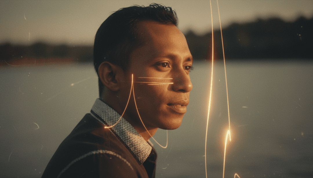 Sequência animada mostrando neve a cair suavemente e uma família reunida em volta de uma lareira, representando visualmente a música '_Damai di Malam Natal_'.