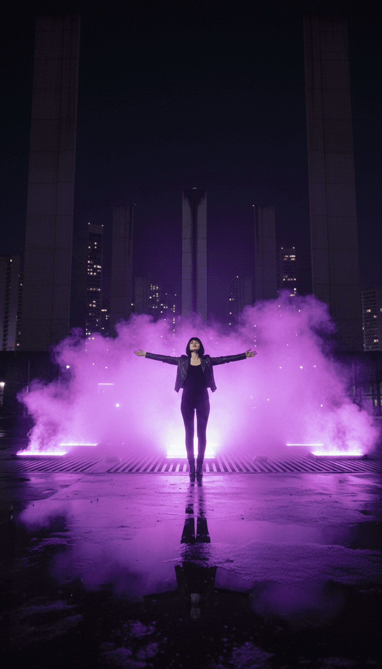 用户正在与 freebeat.ai 界面交互,为“Passi leggeri nella città”定制音乐视频,并选择各种视觉主题和字幕选项。