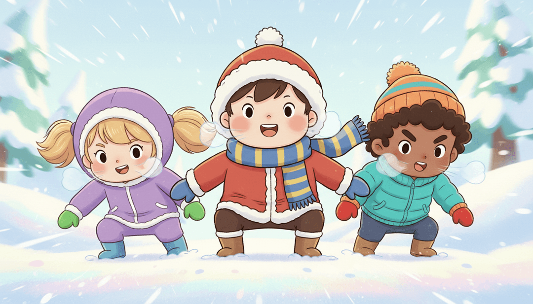 Personajes de anime participando en una divertida guerra de bolas de nieve, generada por un creador de videos musicales con IA sincronizado con J-Pop instrumental.