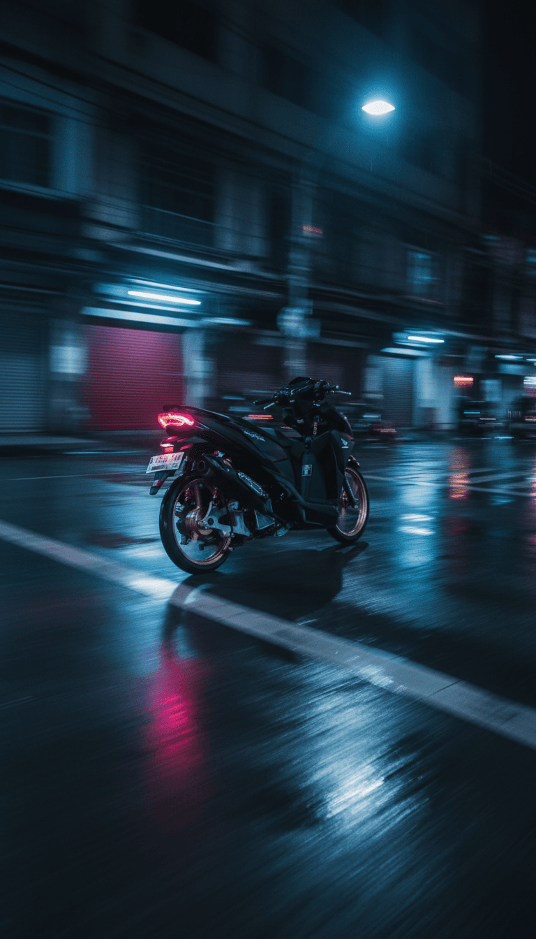 Dançarinos digitais dinâmicos movendo-se ao ritmo de Dangdut eletrônico, cercados por luzes rodopiantes e padrões tradicionais.