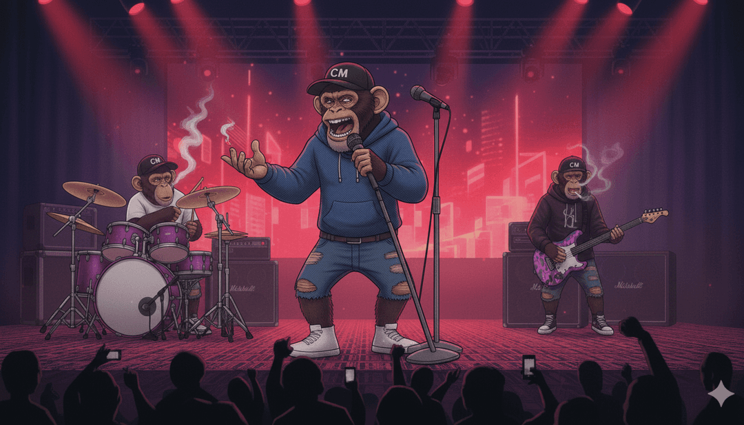 AI對 wiedel8 的 CIGGY MONKEE 中侵略性新金屬和鞭擊金屬聲波的抽象詮釋