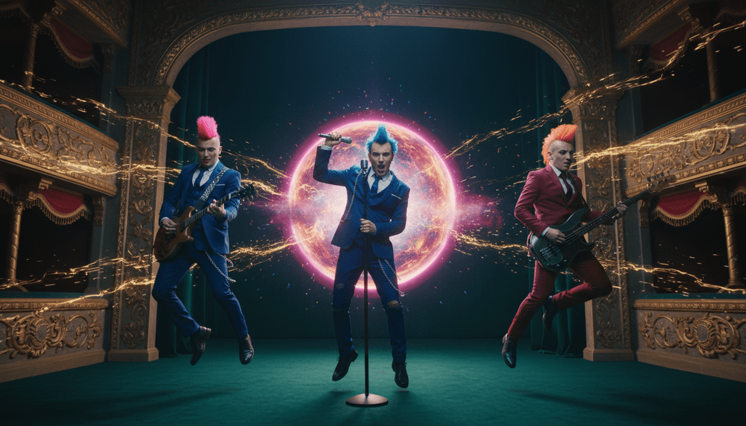 受 'Boyband' 充满活力的节拍启发的视觉场景