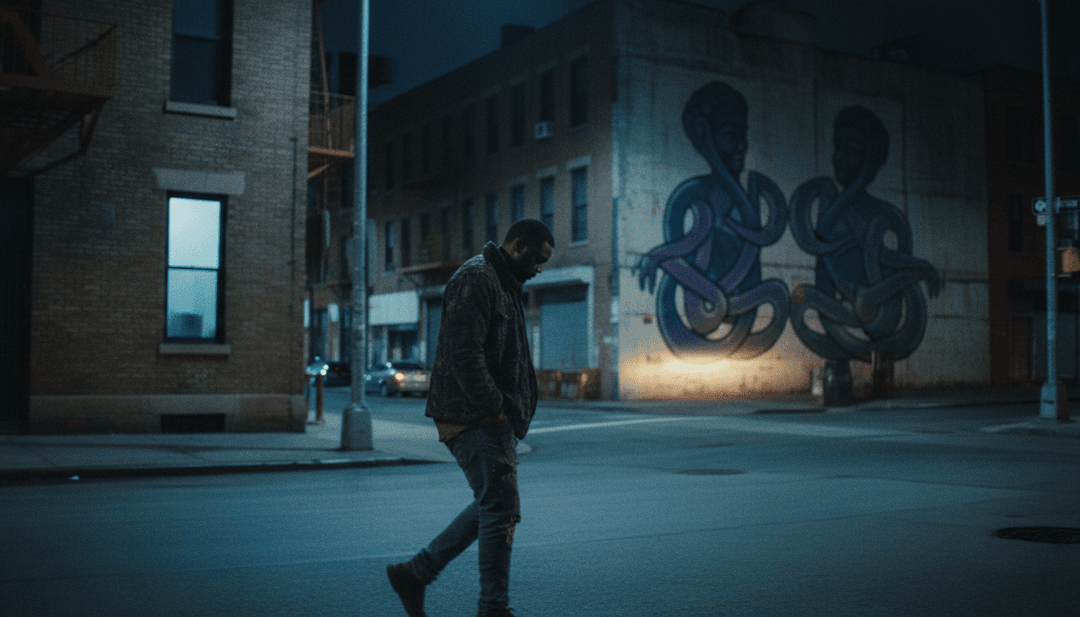 Imagem conceitual de IA analisando a música 'All Night Prayer'