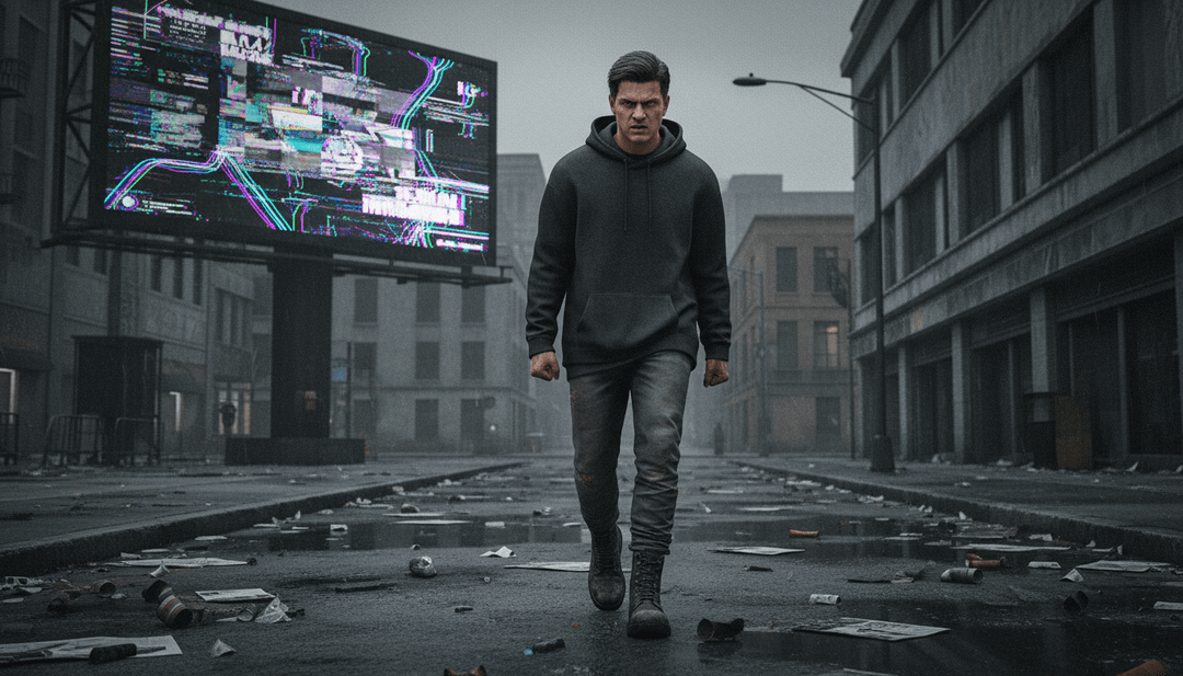 음악이 디지털 아트로 변환되는 시각적 장면.