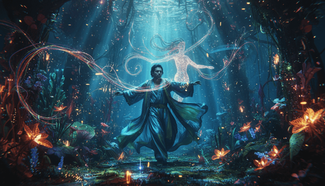 描绘多彩波浪和节奏舞蹈的视觉场景