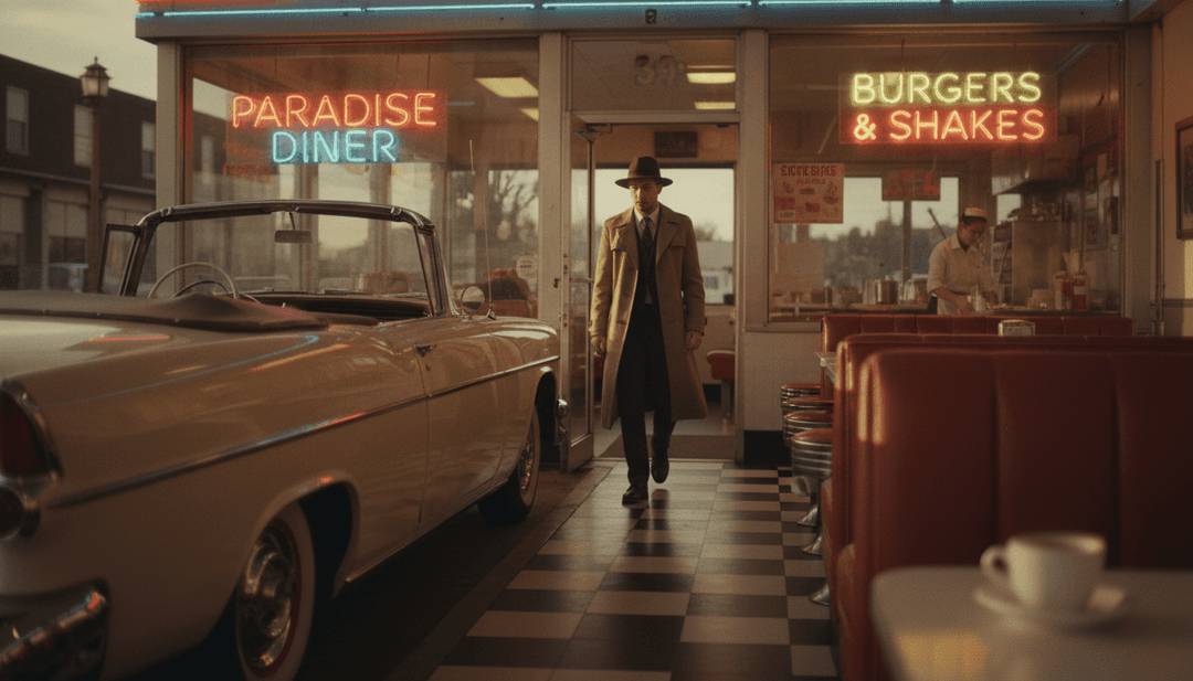 सूर्यास्त और तटरेखाओं जैसे दृश्य तत्वों के साथ 'Almost' से प्रेरित जीवंत दृश्य