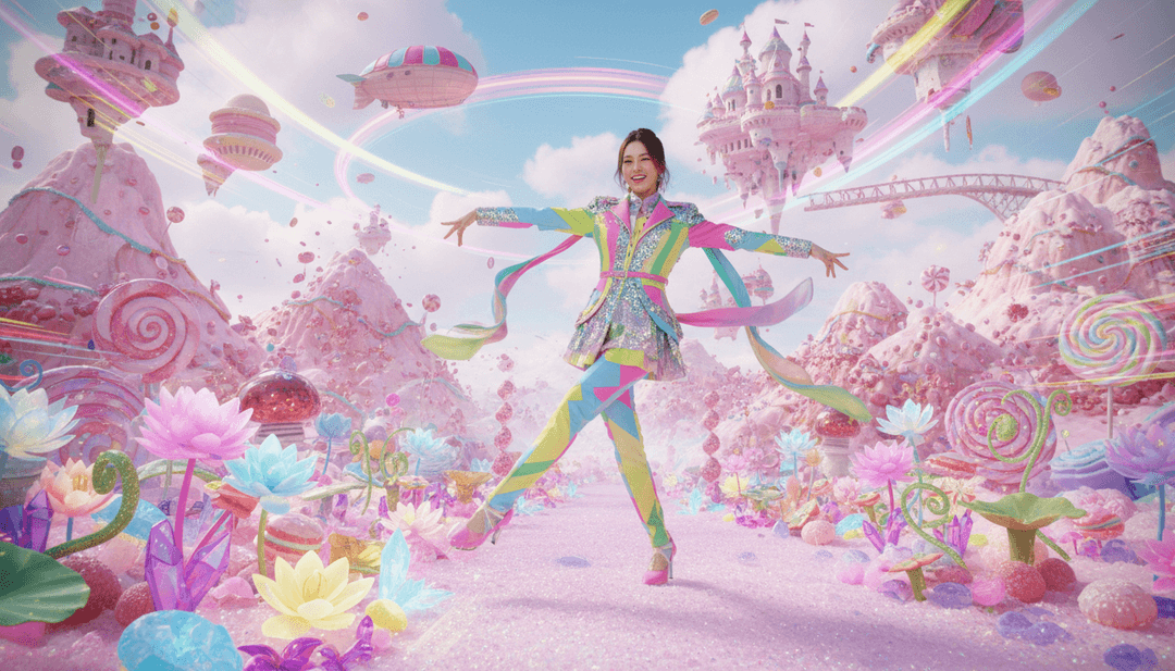 AI가 'Rubber Band Man'의 가사와 멜로디에서 시각적 장면을 창조하는 모습