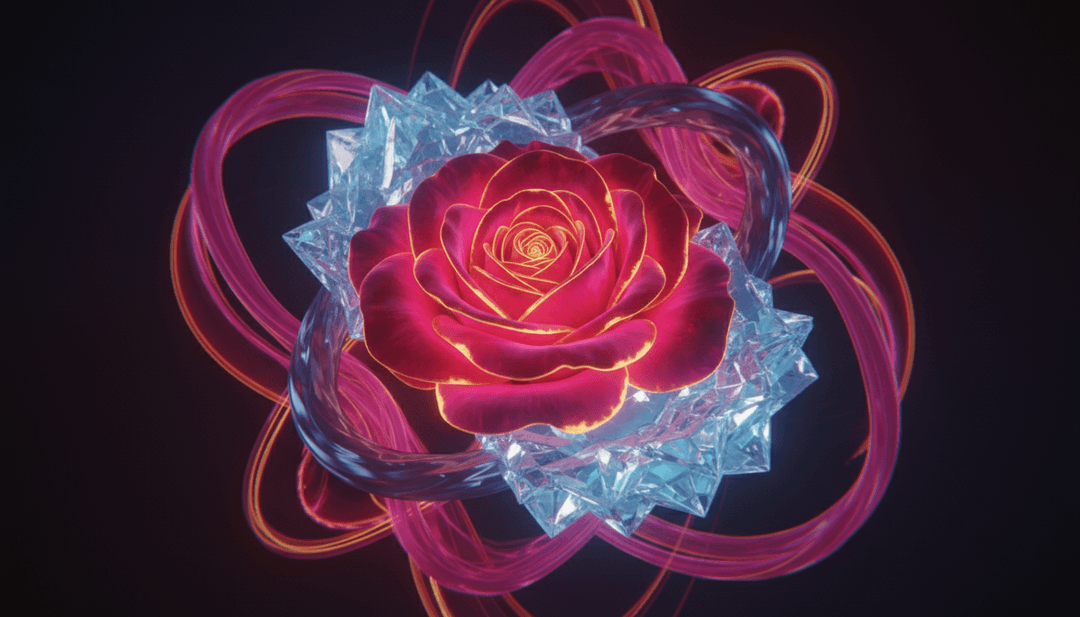 음악 노트가 생생한 장면으로 변하는 시각적 표현.