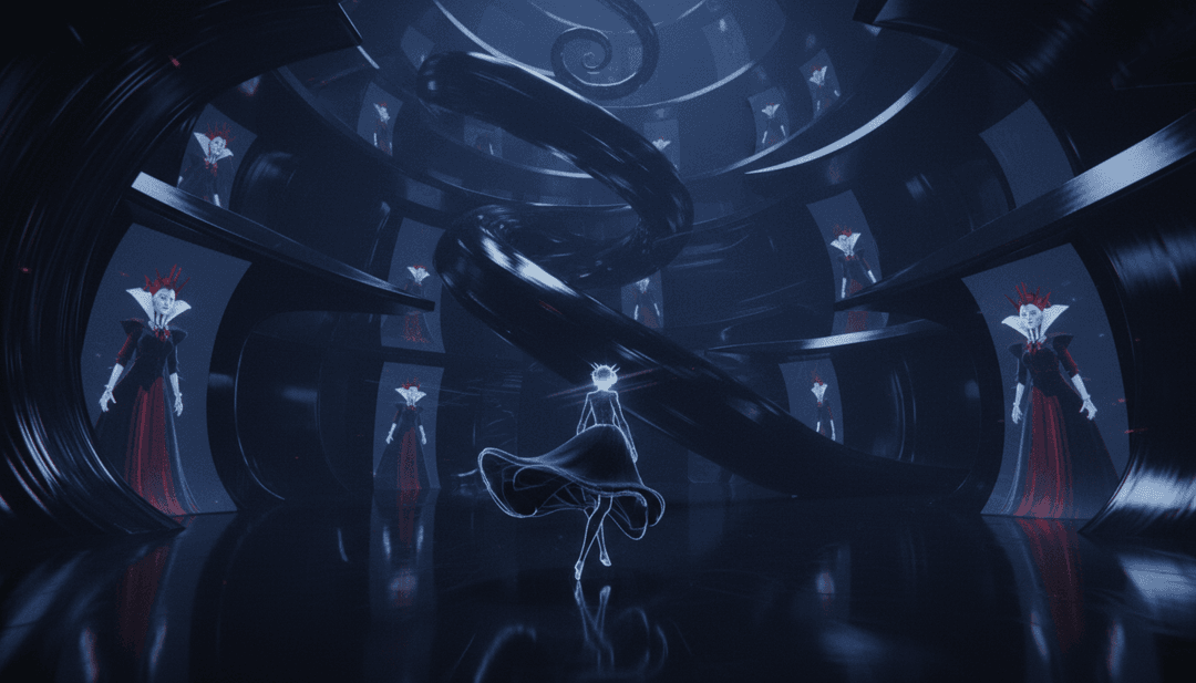 Konzeptionelles Bild von Freebeat.ai, das die Essenz von ALICE - Red Queen Version interpretiert