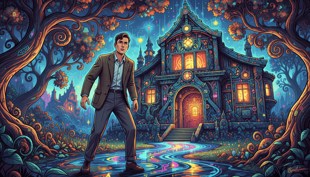 AI 生成色彩繽紛且動態的場景，靈感來自 'Witch Doctor' 的音樂元素。