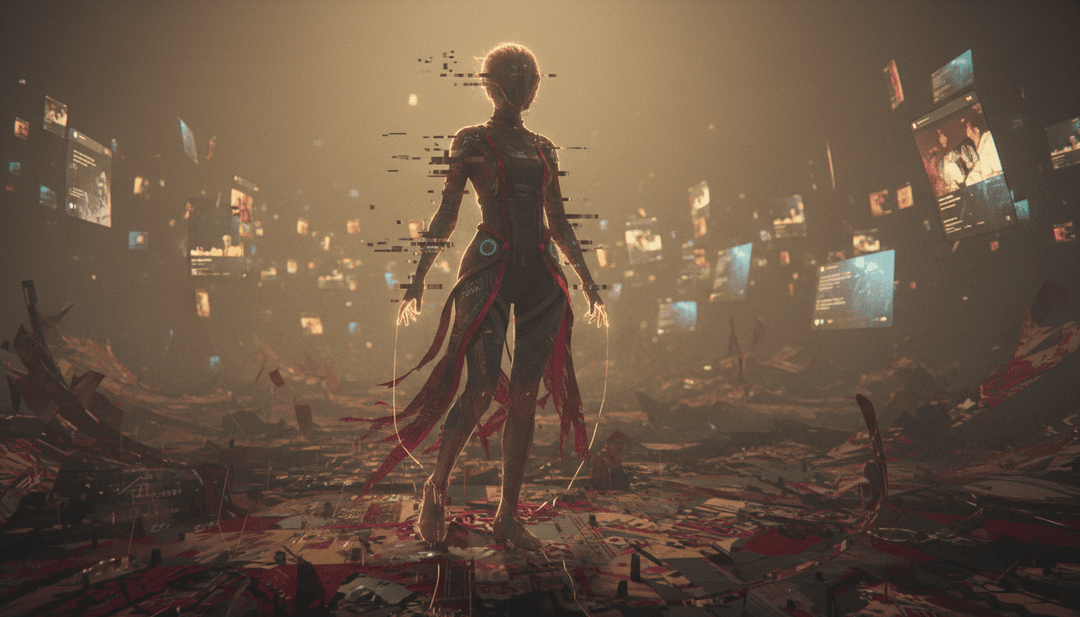 Art numérique abstrait représentant la fusion de la musique électronique et des paroles émotionnelles