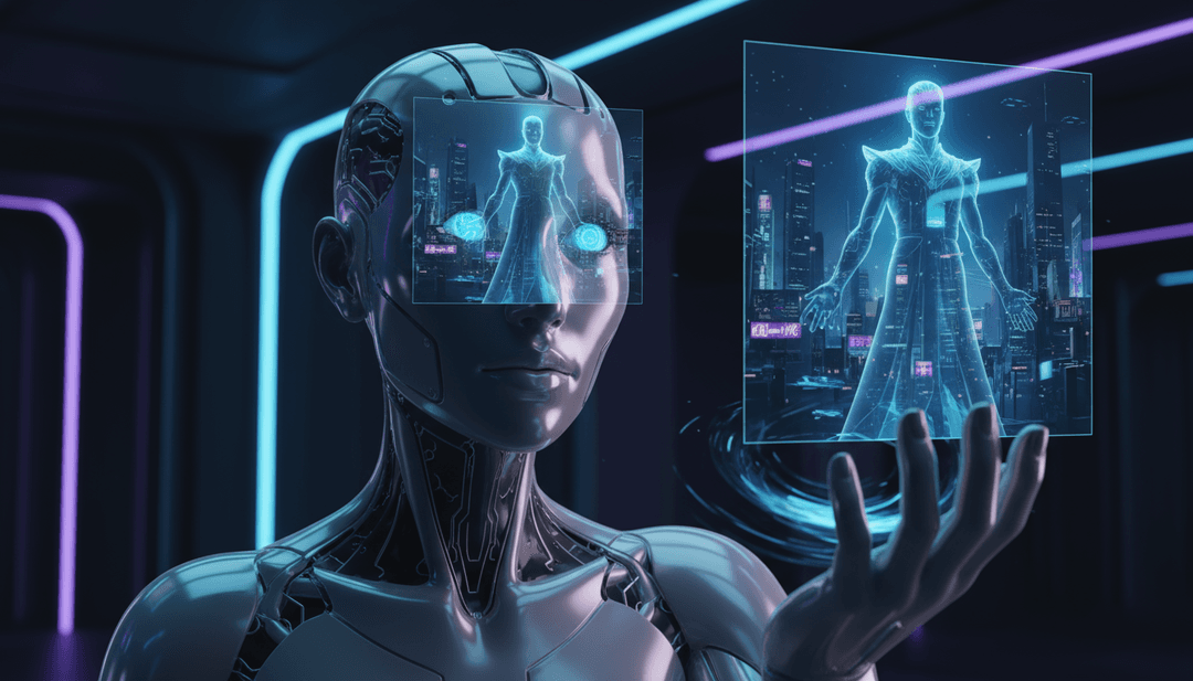 천상의 천사 이미지와 어우러진 전자 음악 파동의 추상적 시각화