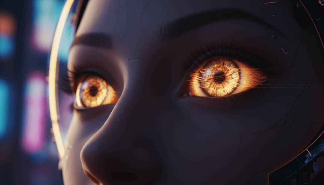 도시 야경 속 빛나는 천사 형상이 전자 댄스 비트와 동기화된 역동적인 장면