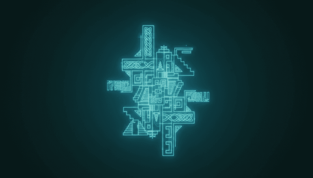 Visualización abstracta de IA analizando ondas musicales y letras