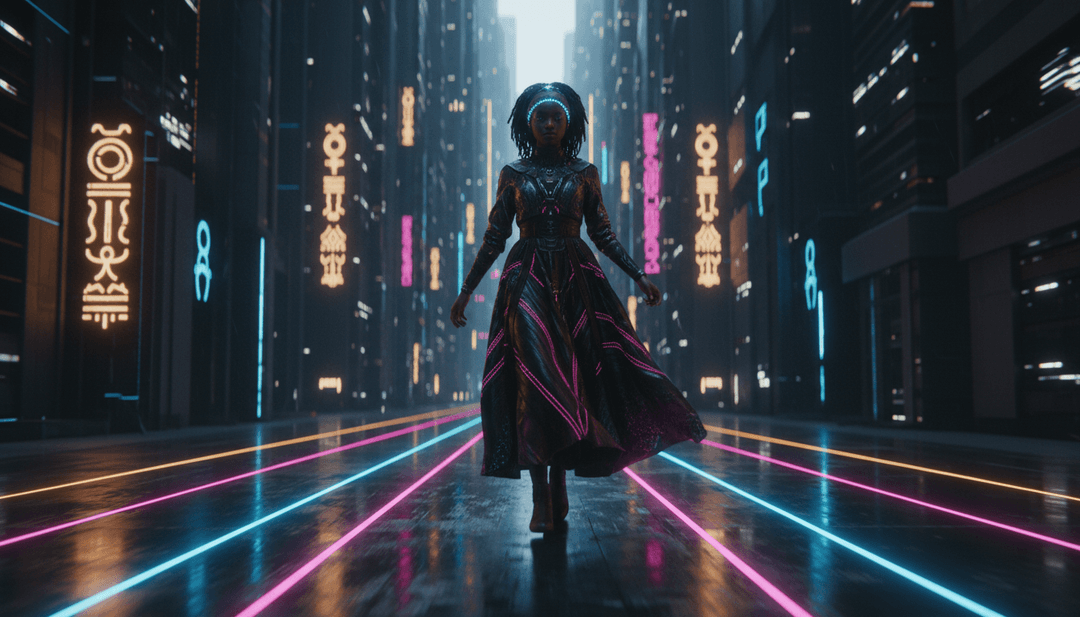 都市景观与反映爵士与嘻哈文化的超现实影像交织的动态场景