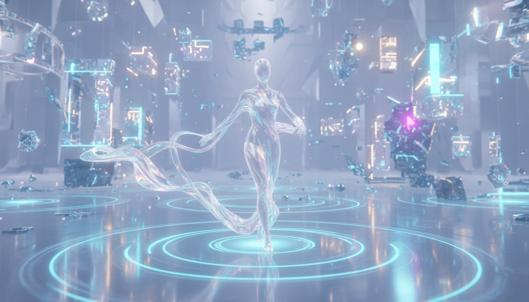 एक रीढ़ की हड्डी पर चमकती छायाओं के गतिशील दृश्य, झिलमिलाते आकाश और समुद्र की लहरों के साथ