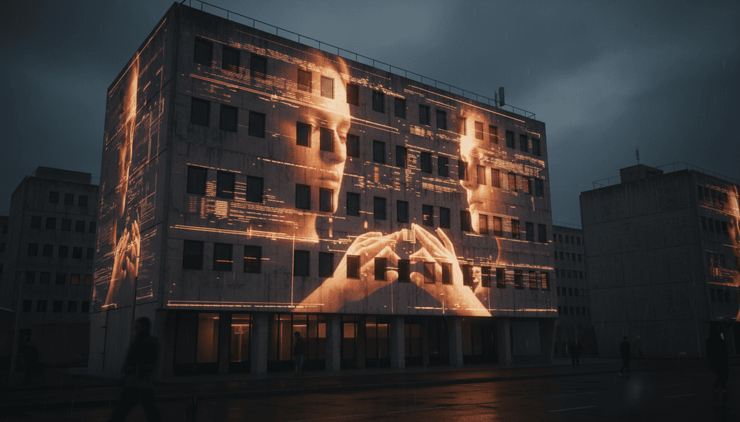 自信女性在霓虹灯和城市景观中舞动的生动画面。