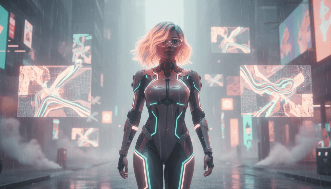 Scène de paysages urbains vibrants et d'animations abstraites synchronisées avec les battements de WAITING