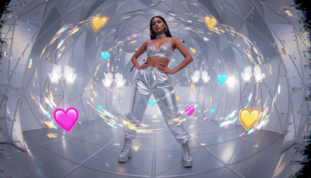 गीत की ताल से प्रेरित शहरी परिदृश्य और लयबद्ध गति को दर्शाते गतिशील दृश्य।