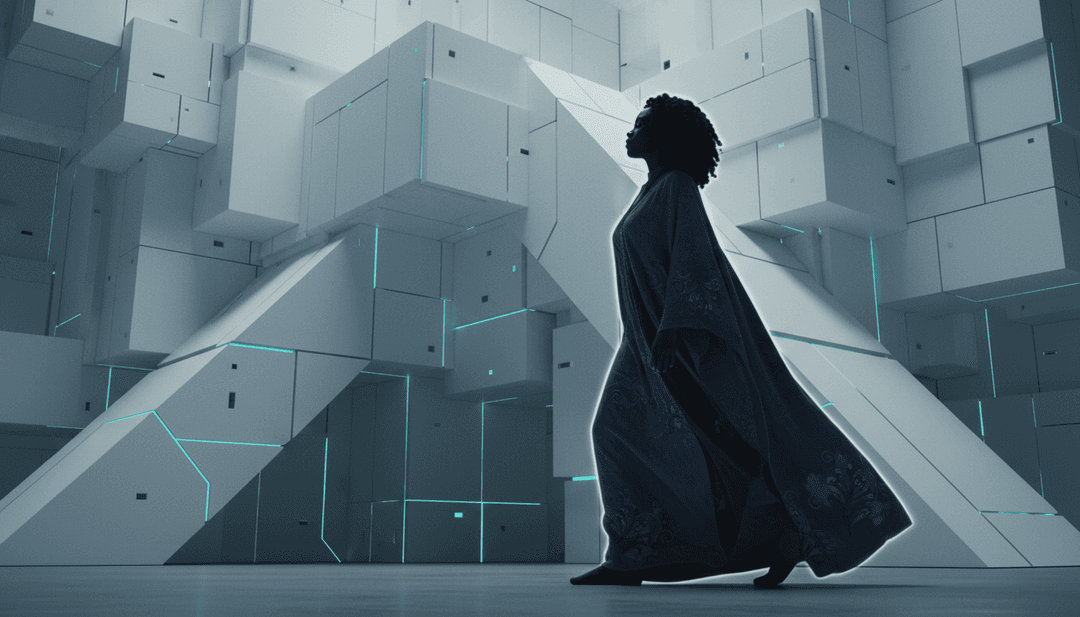 Abstrakte Visualisierung, die die introspektive Stimmung des Songs 'How To Be Human' von Cat Burns darstellt