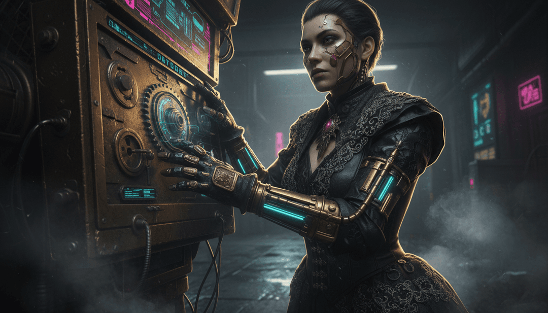 Paisaje urbano abstracto iluminado con neón que representa el tema cyberpunk de Okay (Cyber Racing)