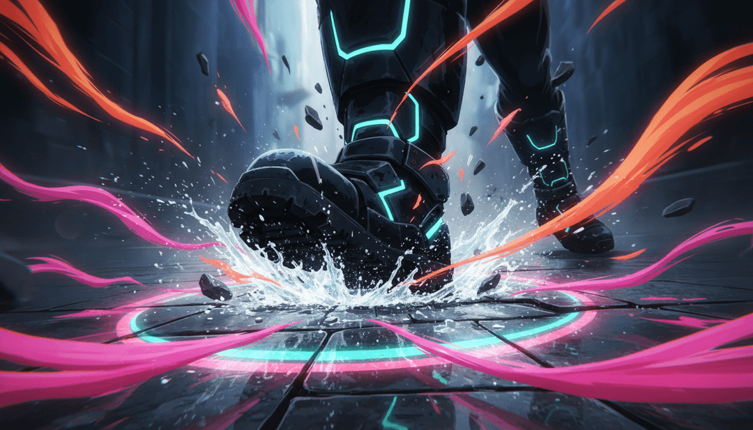 एक Hip Hop ट्रैक की तीव्र ऊर्जा और लय को दर्शाता अमूर्त डिजिटल कला।