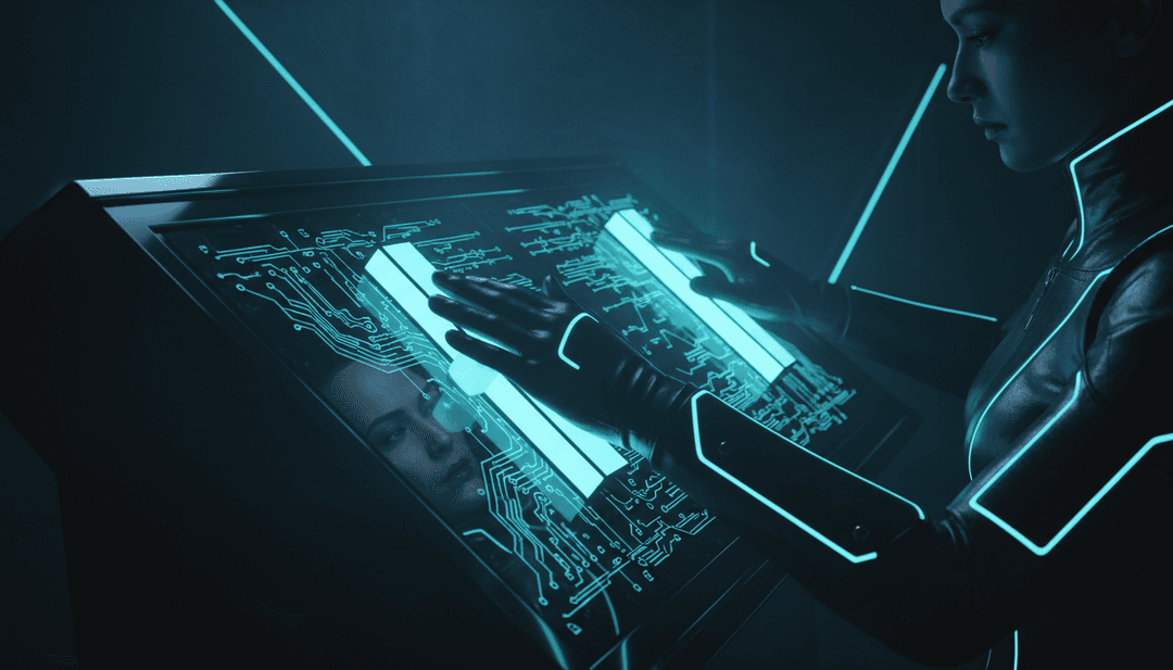 'Scene 2' की ताल के अनुरूप रिदमिक पल्स और अमूर्त आकृतियों वाले जीवंत दृश्य दृश्य।