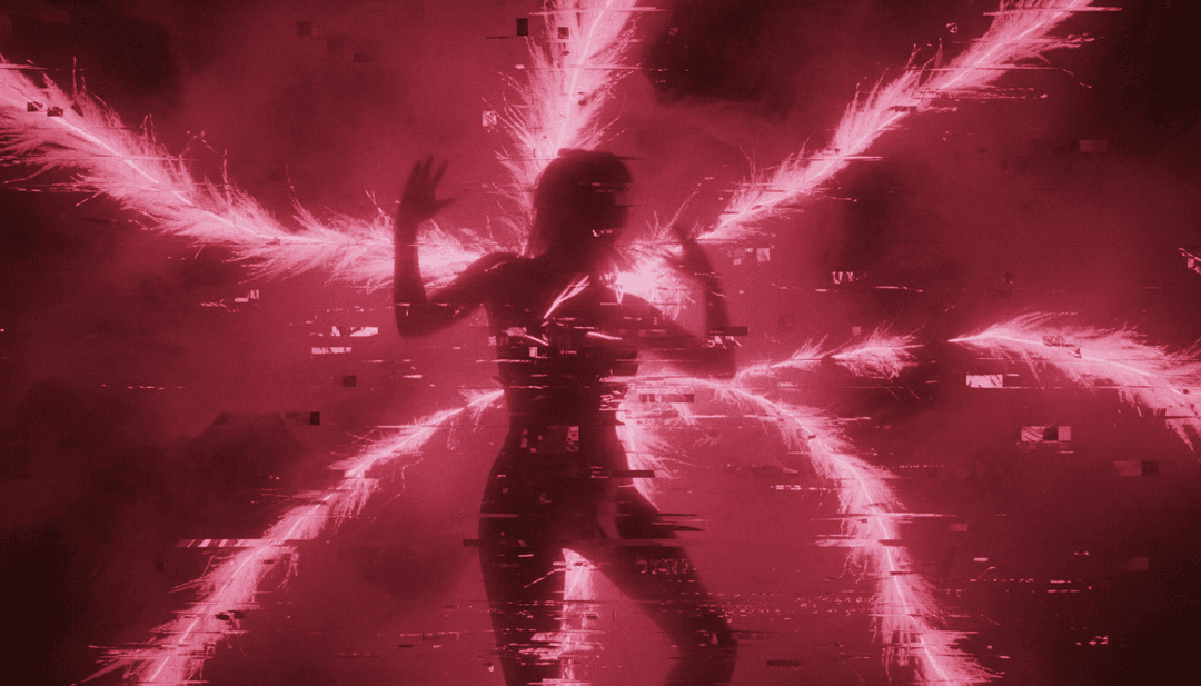 Bunte nächtliche Stadtsilhouette mit Tänzern und animierten Wellen, die Afrobeat- und Reggaeton-Rhythmen repräsentieren.