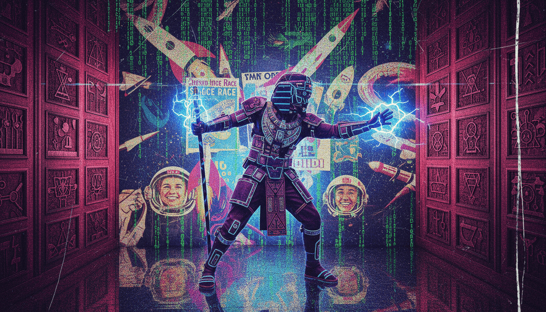 힙합 트랙의 에너지 넘치는 비트와 리듬을 표현한 추상 디지털 파동