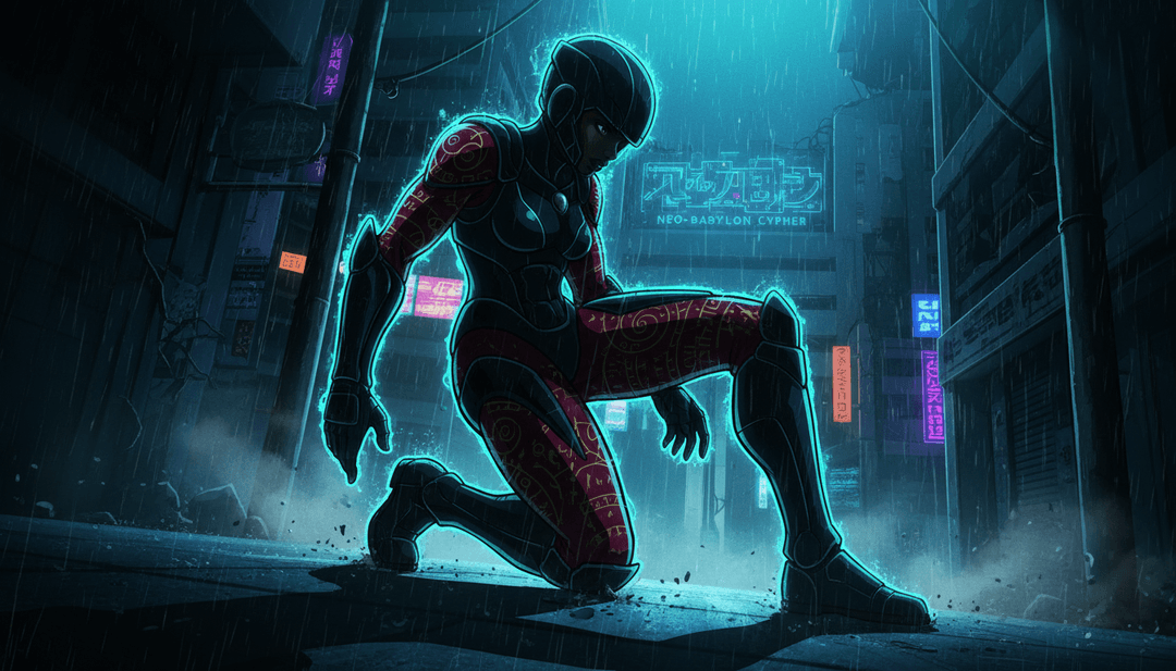 冰冷景觀融化成發光藍焰，與節奏波形交織的動態場景