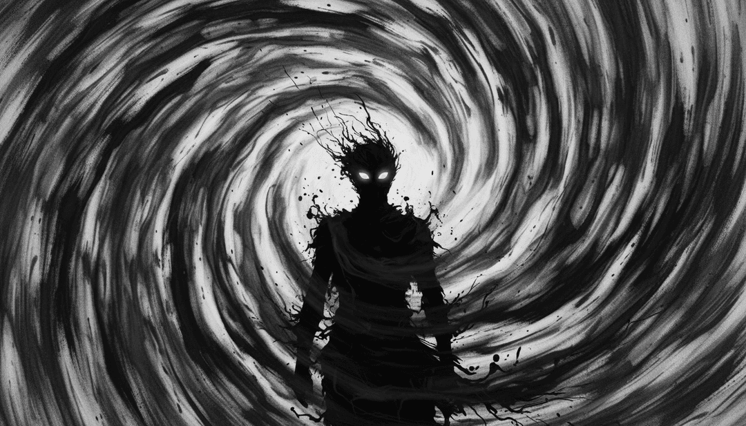 곡의 리듬과 분위기를 상징하는 어두운 색조와 생생한 번쩍임이 어우러진 역동적 장면