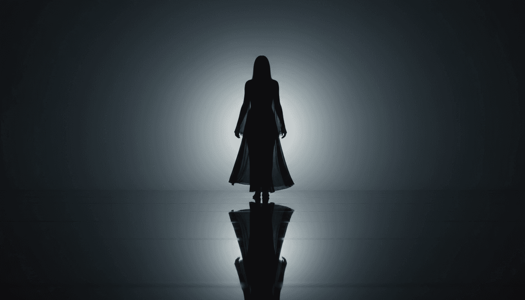 Visualizzazione astratta di capelli rosa e silhouette di ballerina ispirata ai testi di 'Her Face'