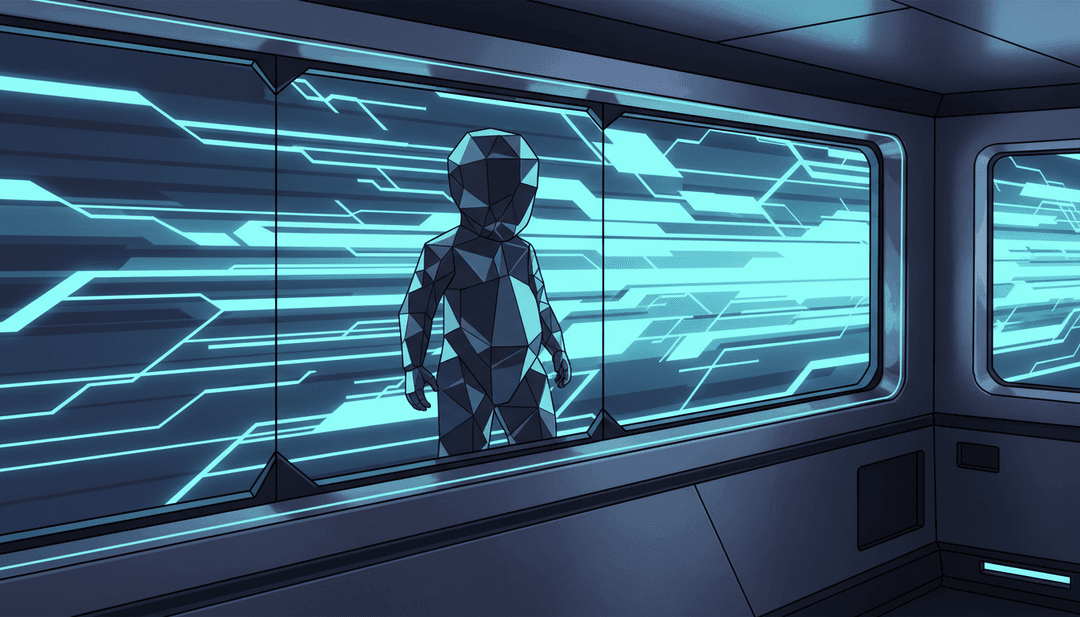 Representación abstracta de un ascensor subiendo por pisos coloridos que simbolizan el viaje de la canción