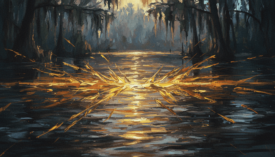 BUCKSHOT by Graham Barham के भावनात्मक केंद्र का सार दर्शाने वाला अमूर्त दृश्य