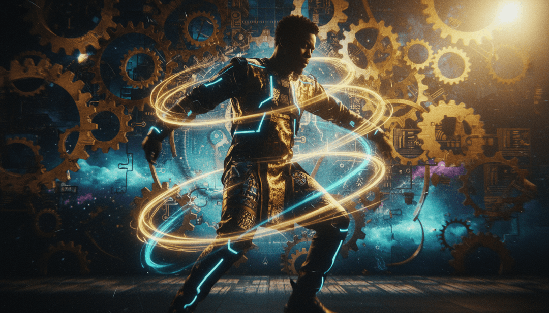 アフロビートに触発されたダンスとゴスペルをテーマにしたカラフルなシーン。